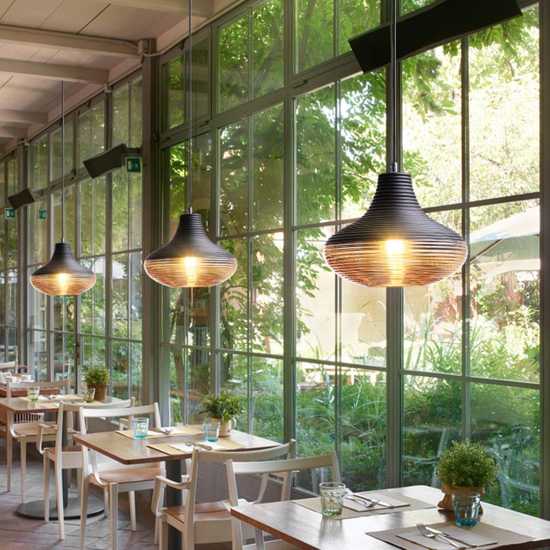 1 luce a sospensione leggera moderna vetro a costola in vetro lampada appesa in metallo in nero