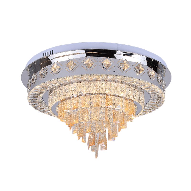 LED Flush Ceiling Light Modern Layers Crystal Flush Mount Recessed Lighting in Chrome