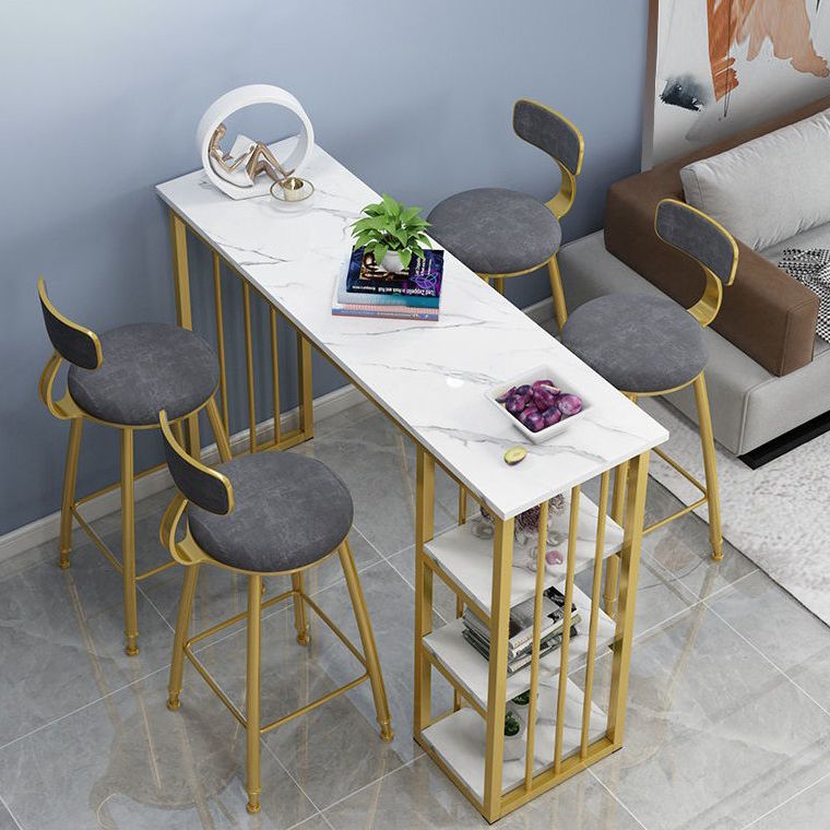 Industrial Rectangle Bar Height Table Faux Wood Bar Table with Storage Base