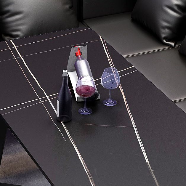 Black Sintered Stone Dining Table Industrial Metal Base Dining Table