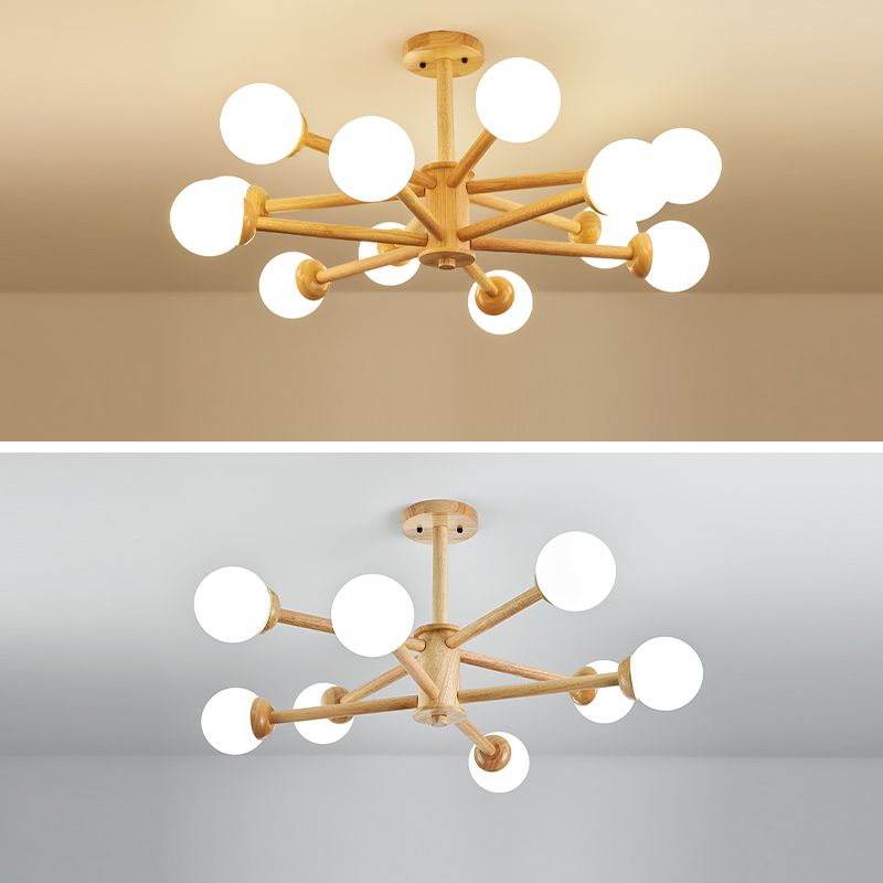 Globe Chandelier Light Fixtures Modern Multi-Head Beige Chandelier Pendant Lamp with Glass Shade