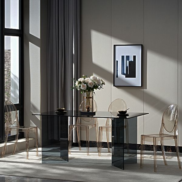 Contemporary Style Clear Tempered Glass Dining Table 2 Legs Table for Dining Room