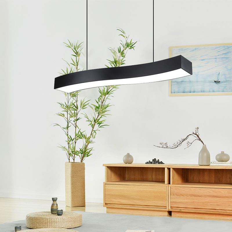 18"/23.5"/47" Wide Wave Metal Pendant Lamp Modern Led Black Ceiling Light Fixture with Recessed Diffuser