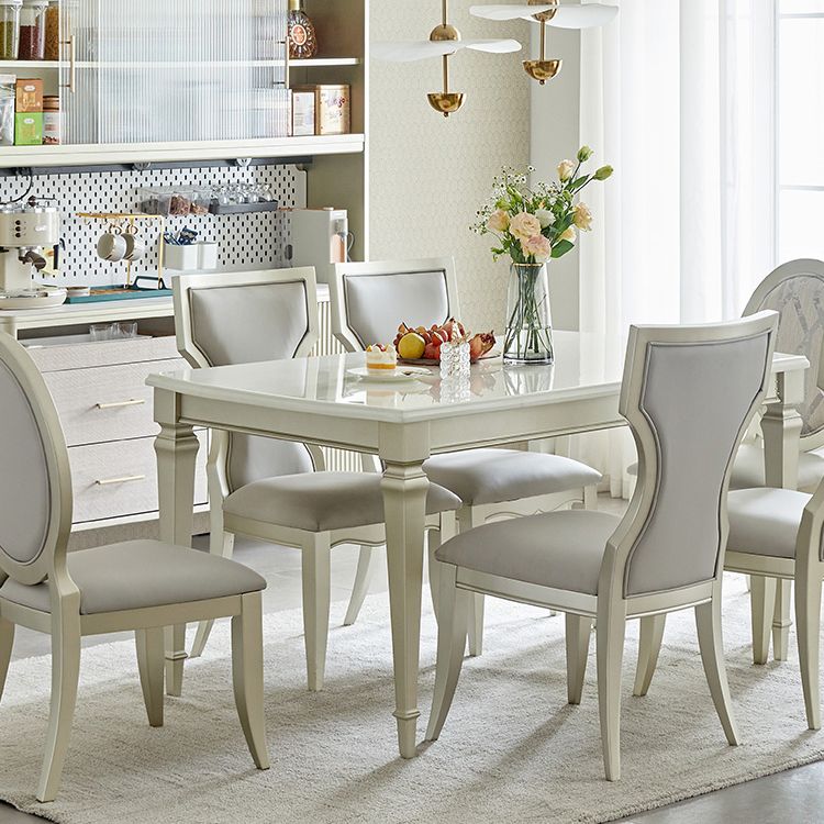 Glam Rectangle Dining Table White Faux Marble Tabletop for Home