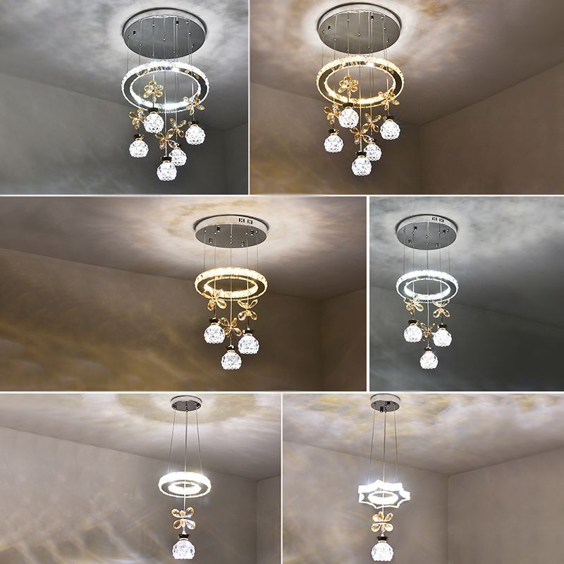Ultra-modern Simplicity Round Hanging Ceiling Light Crystal Suspension Pendant Light for Restaurant