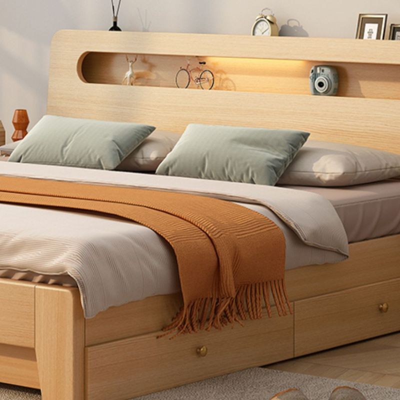 Contemporary Natural Pine Wood Panel Rectangular Mattress Included Panel Bed