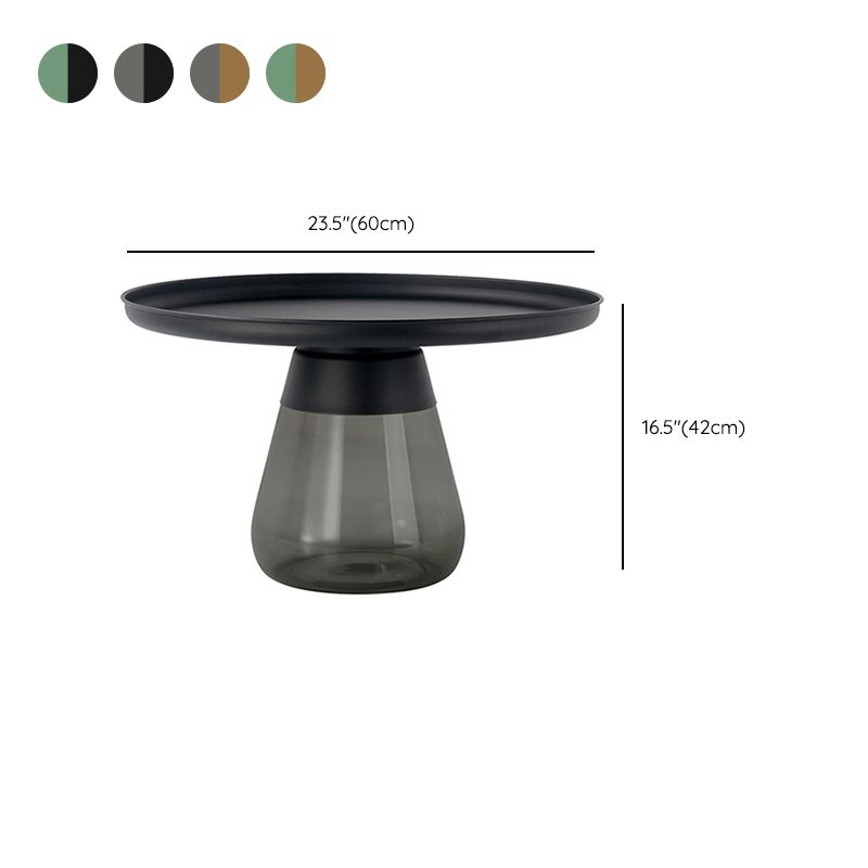 Round Metal Tray Top Coffee Table Glass Pedestal Cocktail Table