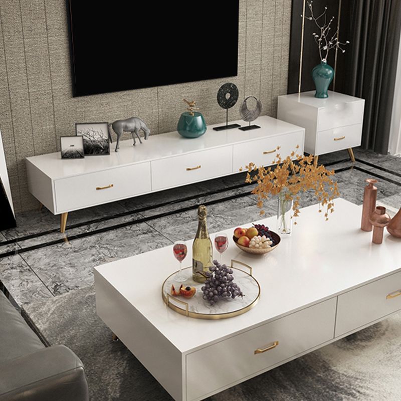 Glam Style TV Stand White Colour Enclosed Storage TV Console with Cabinet