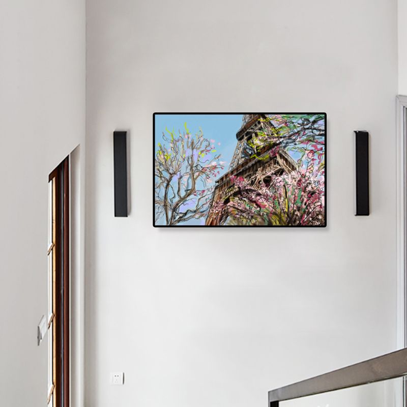 Global Inspired Landmark Painting Canvas Print Textured Pastel Wall Art for Hotel