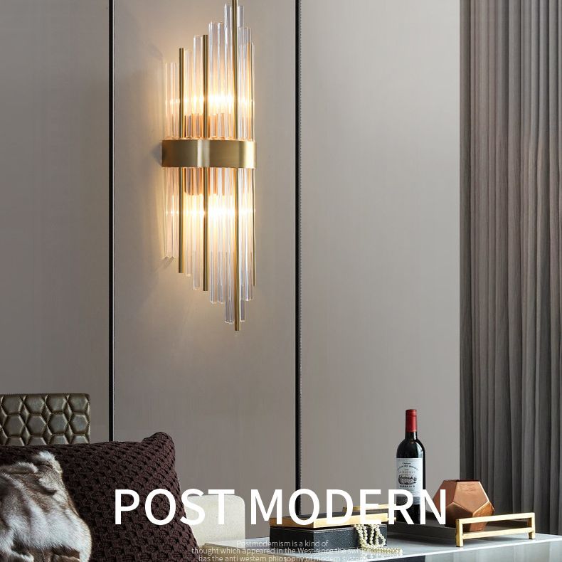 Transparent Crystal LED Wall Lamp 23.5" H Post-modern Style Copper Sconce Lights for Living Room