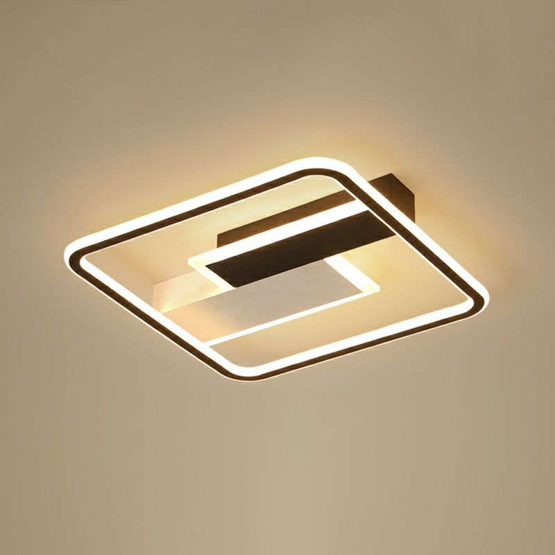 Contemporary LED Ceiling Flush Light Black-White Rectangular Flush Mount Fixture with Acrylic Shade