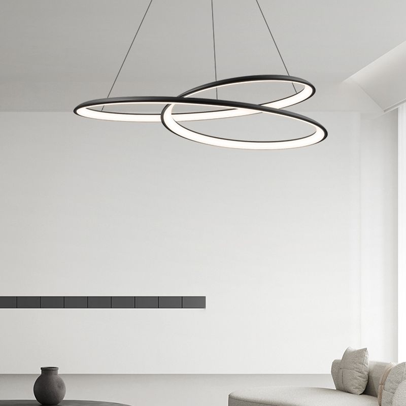 Aluminum Kitchen Island Fixture in Black Finish LED Contemporary Ceiling Pendant Light