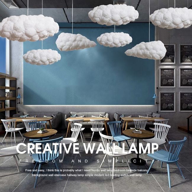 White 1-Light Modern Hanging Lamp Kit Cloud Silk Pendant for Dining Room