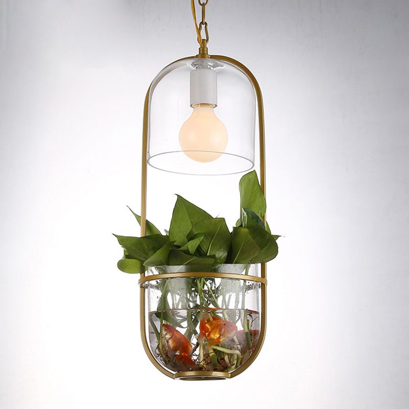 Clear Glass Bottle Suspension Lamp Industrial 1 Light Dining Room Drop Pendant with Oblong Frame