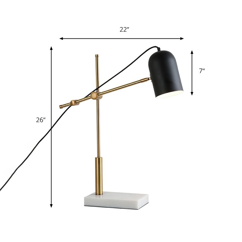 Lampada da scrivania a 1 lampadina elegante moderna con tonalità in metallo e braccio di braccio nero di lettura a cupola Light per letto