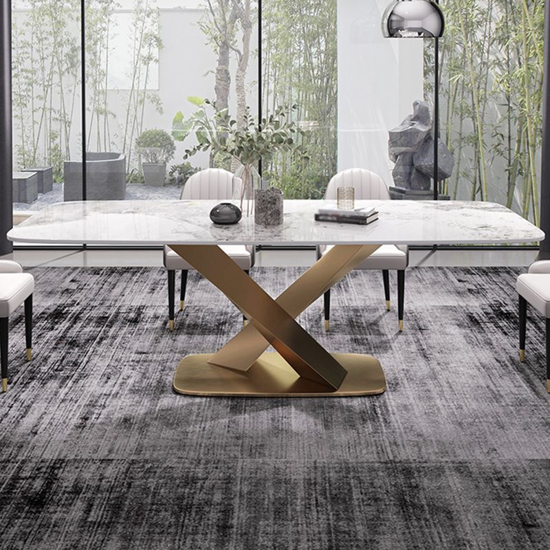 Modern Sintered Stone White Dining Set with Rectangle Table and Gold Legs Dining Set