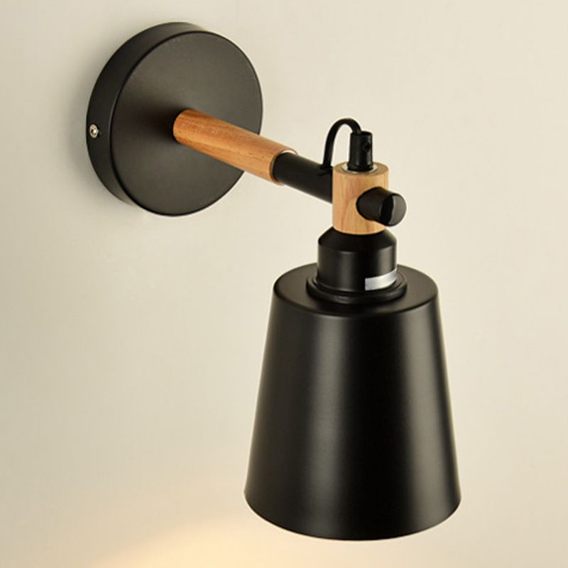 Nordic Wall Sconce Tapered Sconce Light with Metal and Wood for Bedroom