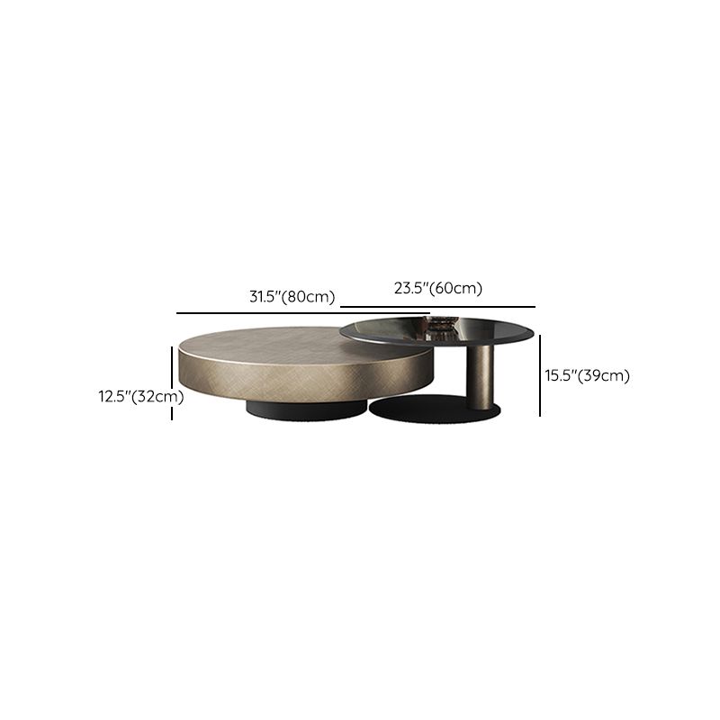 Round Coffee Table Brown Nesting Coffee Table Set for Living Room