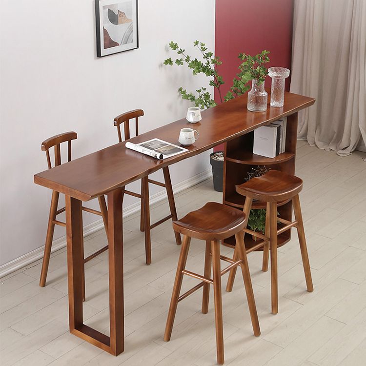 Contemporary Rectangle Bar Dining Table Wood Bar Height Table with Shelves