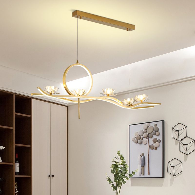 Luces colgantes colgantes de metal dorado lámparas colgantes lineales contemporáneas para comedor