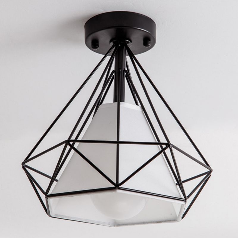 Geometric Pendant Light Industrial 1 Light Metal Flush Mount Light Fixture in Black