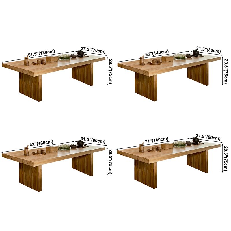 Rectangle Casual Dining Table Brown Tone Fixed Table with Pinewood Solid Wood