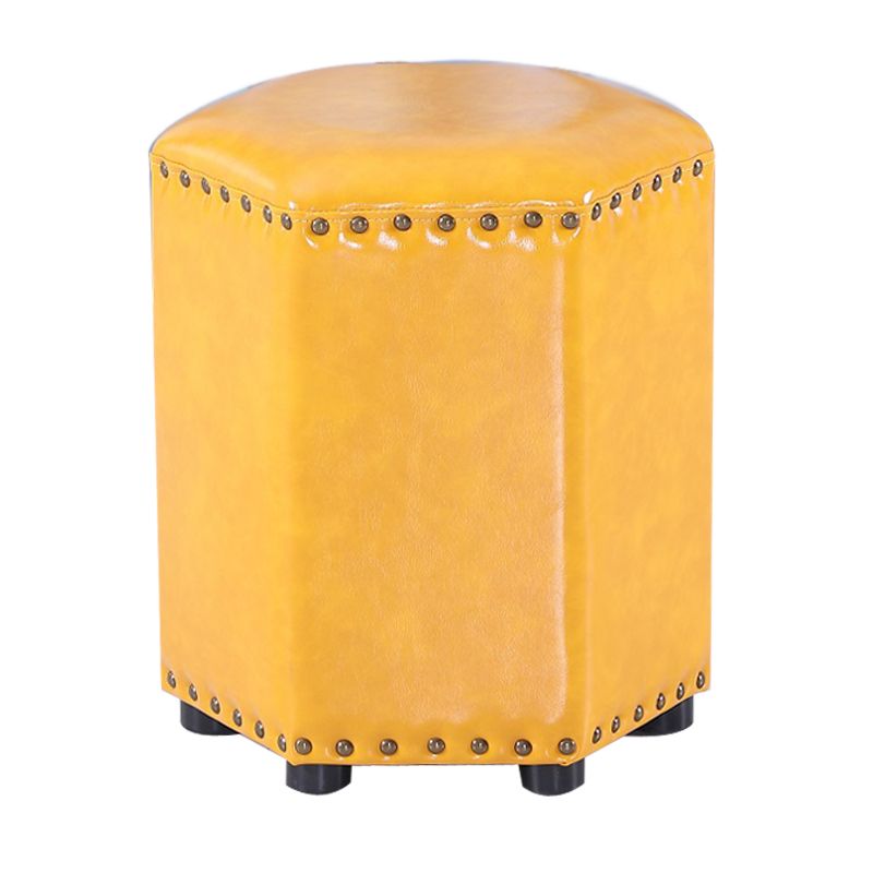 Modern Hexagon Pouf Ottoman Plain Leather Chair Ottoman With Nailhead Trim