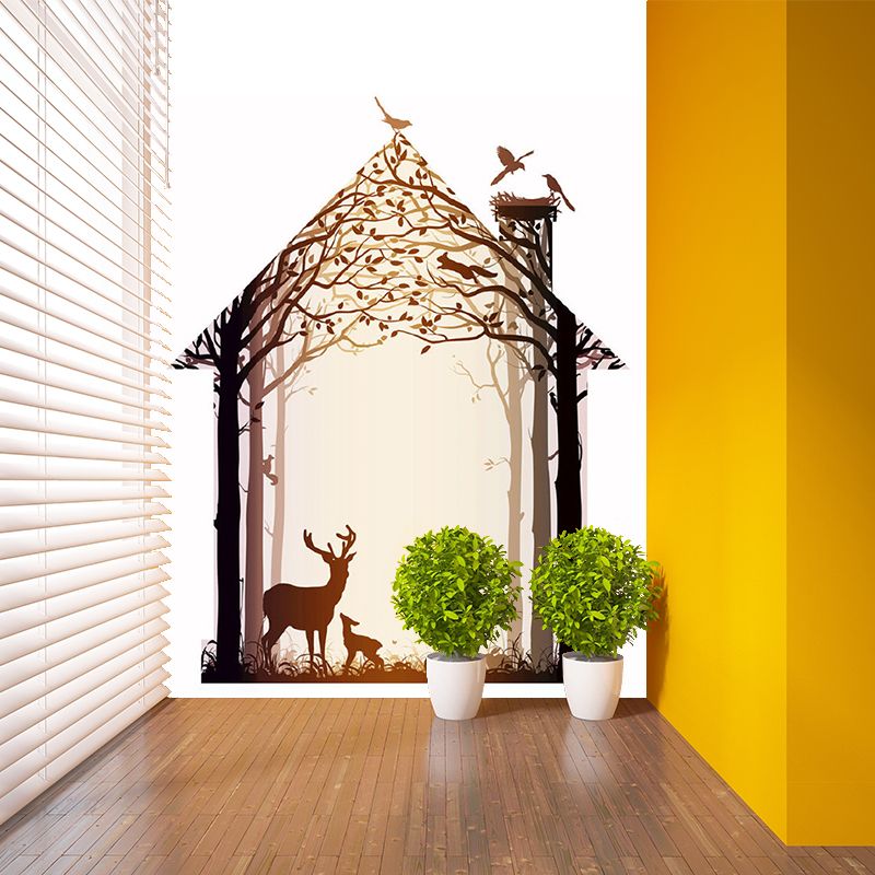 Non-Woven Whole Brown Murals Modern Deer inside the Tree House Wall Decor, Customized Size