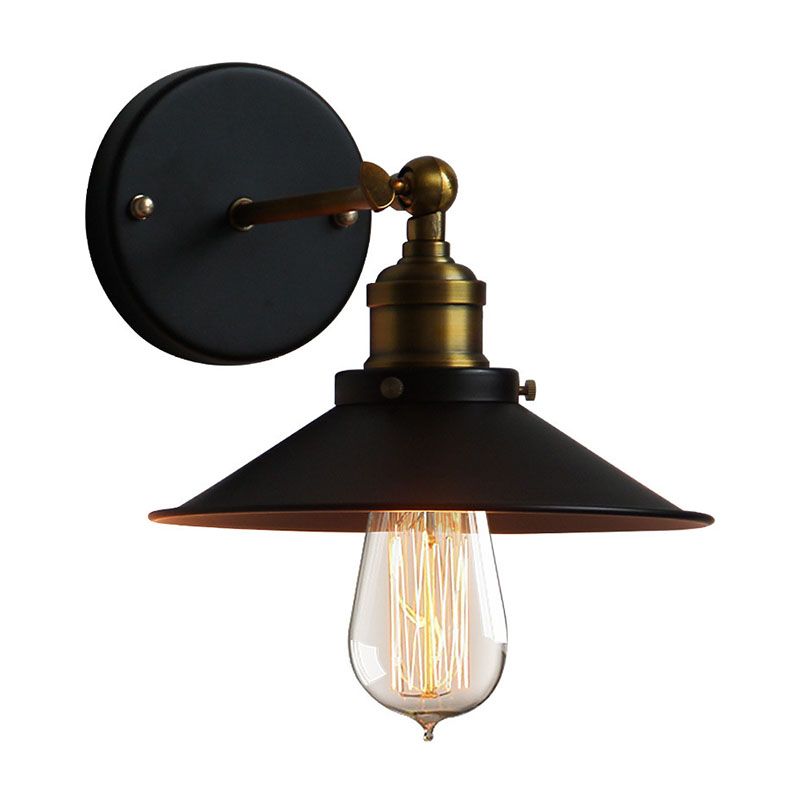 Lámpara de pared de la pared de cono industrial lámpara de metal de 1 luces de 1 luces en negro
