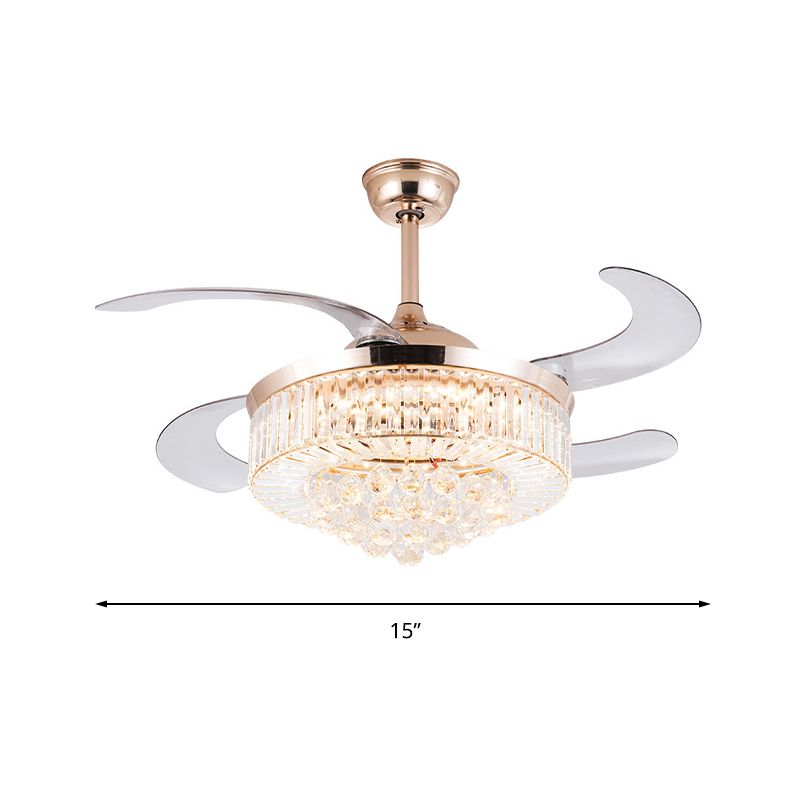 15 "/18" breite zylindrische Deckenventilator Leuchten Leuchttie Moderne LED GOLD GOLD NACH UNTER DECELITION LELLEL MIT DENOTE CONTROLLE/Wandsteuerung/Fernbedienung und Wandsteuerung