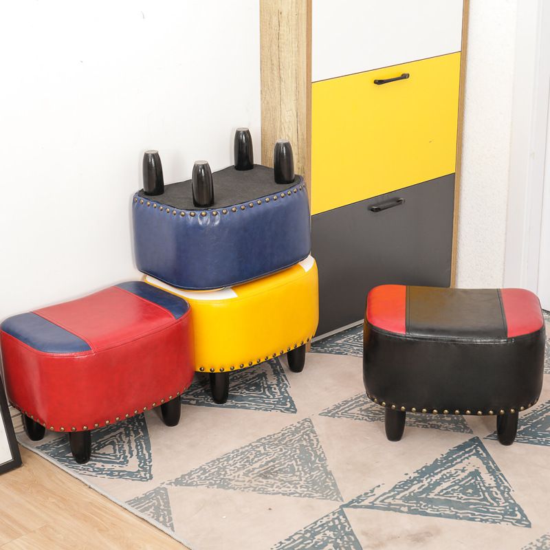 Nailhead Trim Ottoman Leather Special Shape Contrast Color Stain Resistant Ottoman