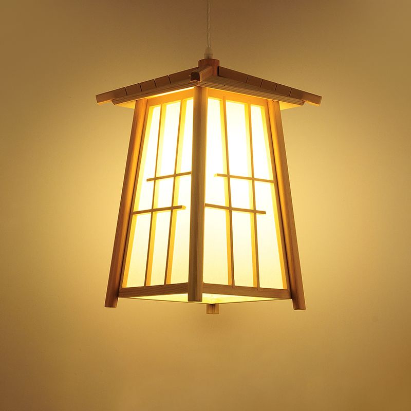 Beige Tower Pendant Lighting Japanese 1 Head Wood Ceiling Suspension Lamp for Restaurant