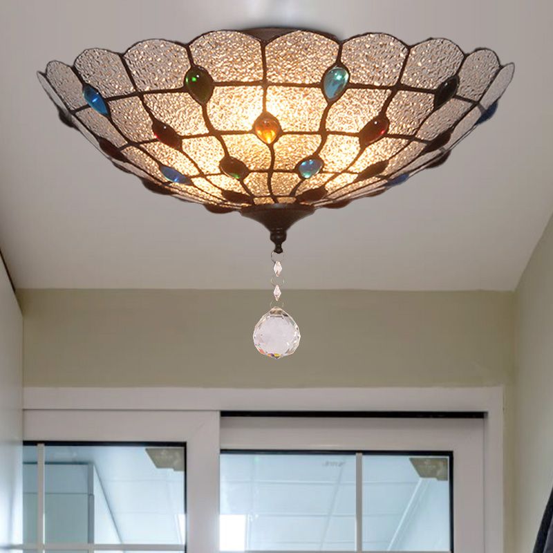 Jeweled Clear Bubble Glass Flush Mount Tiffany 2/3/4 Lights Ceiling Lighting for Dining Room, 12"/16"/19.5" Wide