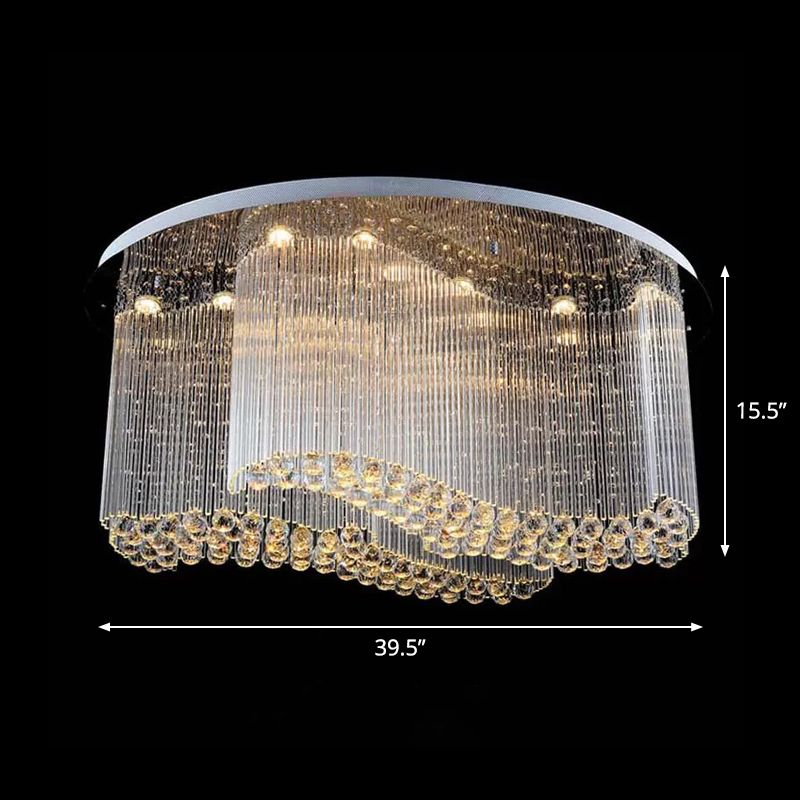 Crystal Scroll Flush Mount Ceiling Fixture Modern Hotel Small/Medium/Large LED Flush-Mount Light in Stainless Steel