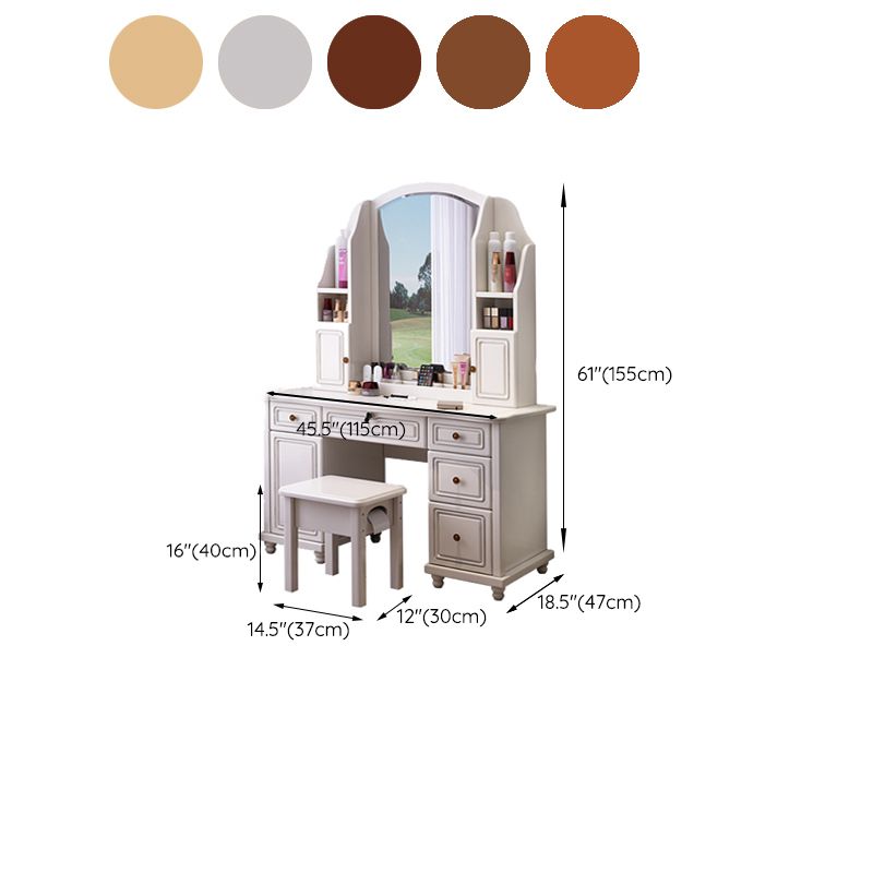 Traditional Solid Wood Makeup Dressing Table 60.23" H Vanity Set with Stool and Mirror