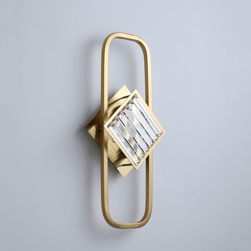 Electroplated Gold Crystal Wall Mount Lamp Postmodern Style Metal Geometric Lines Sconce Light for Dining Room