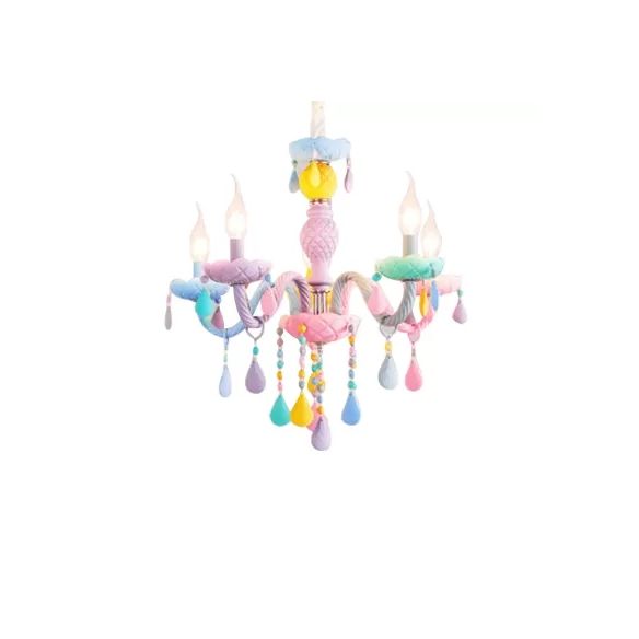 Kroonluchter voor kinderen voor meisjeskamers, veelkleurige hangende hangende verlichting met verstelbare ketting en kaars