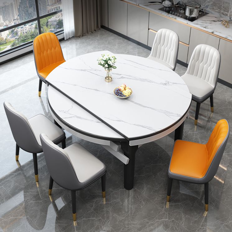 Extendable Sintered Stone Round Table Modern Dining Table with Wooden 4 Legs