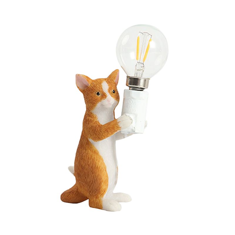 Tabby Cat Holder Table Lamp Kids Iron 1 Bulb Black/Yellow/Blue Nightstand Light with Bare Bulb Design