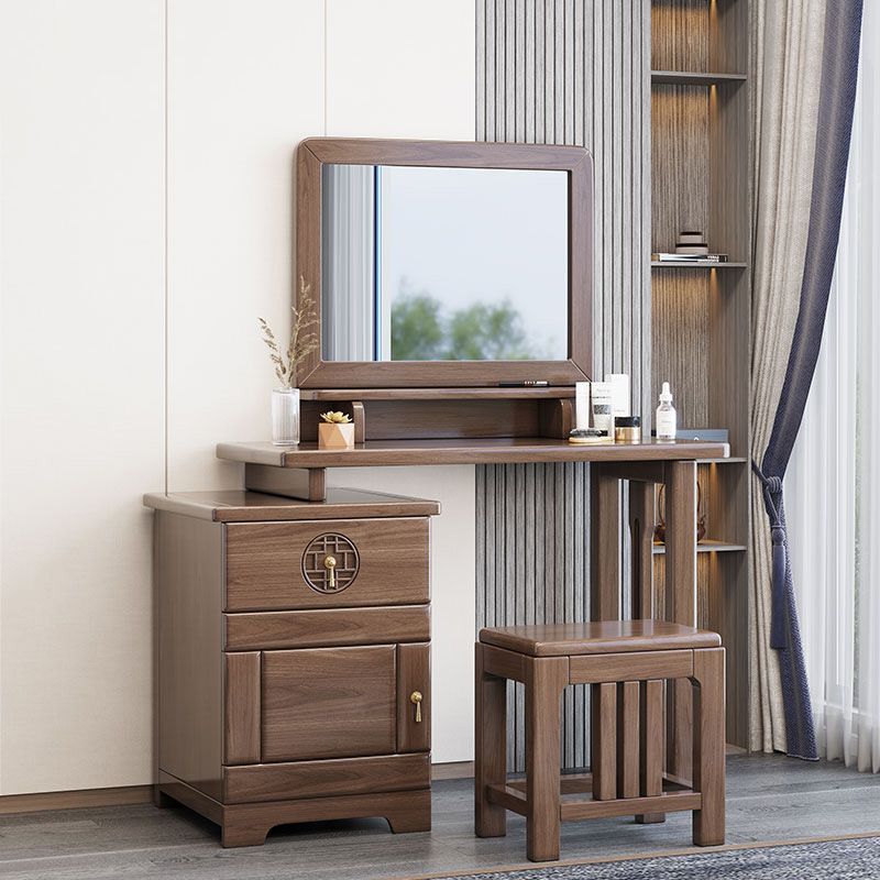Traditions With Drawer Brown Mirror Bedroom With Stool Make-up Vanity
