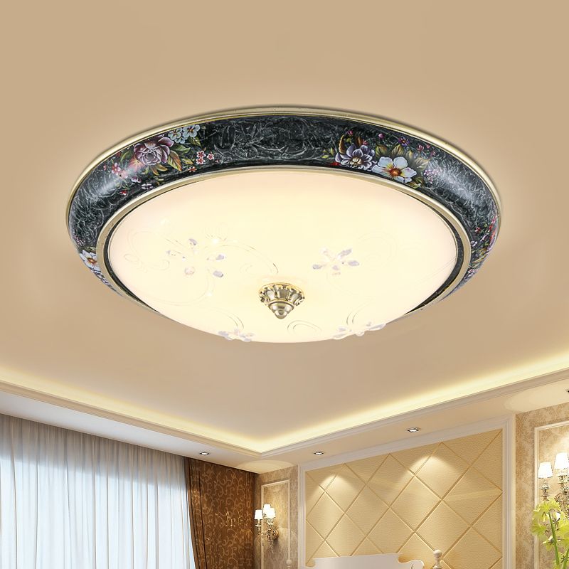 13"/16"/19.5" W LED Flushmount with Bowl Shade Veined Glass Traditional Bedroom Flush Mount in Black and Gold, Warm/White Light
