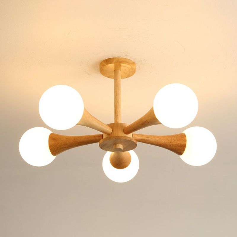 Burst Ball kroonluchter Noordse melkachtig glazen slaapkamer suspensie Licht met houten arm