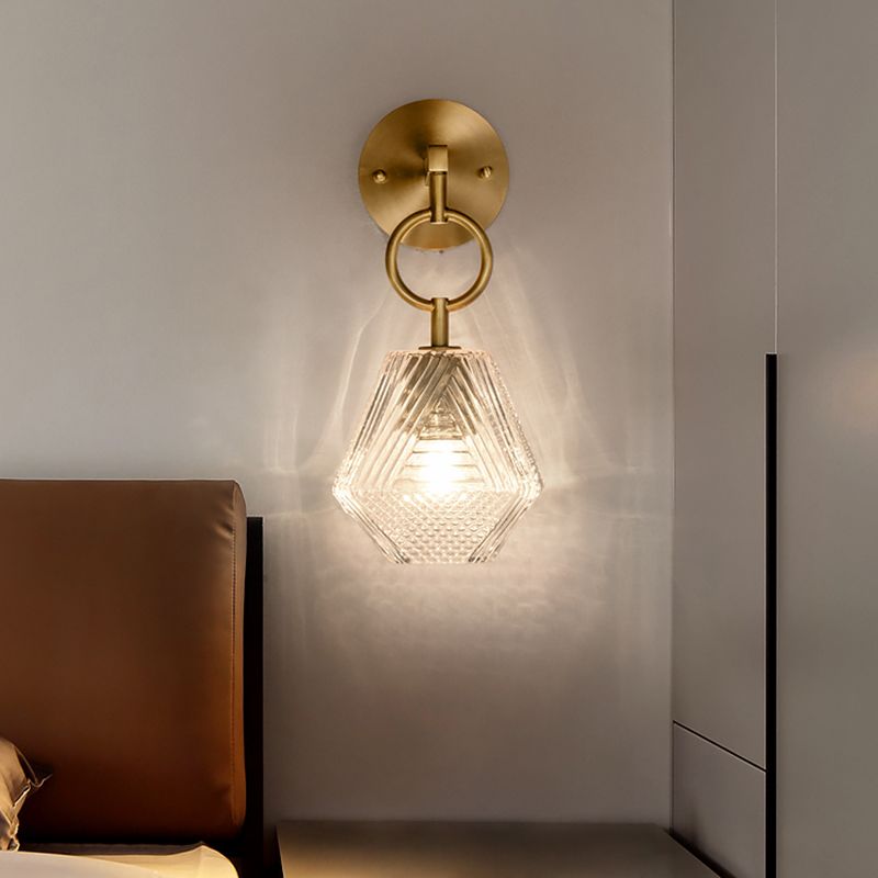 Lámpara de pared geométrica colgante de cobre de pared de pared de lujo con sombra de vidrio