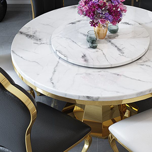 Round Traditional Luxury Dining Table White Sintered Stone Indoor Table with Pedestal Base