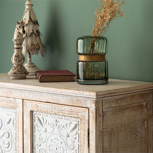 Industrial Distressed Wood Cabinet 1/2 - Drawer Solid Wood Storage Cabinet in White