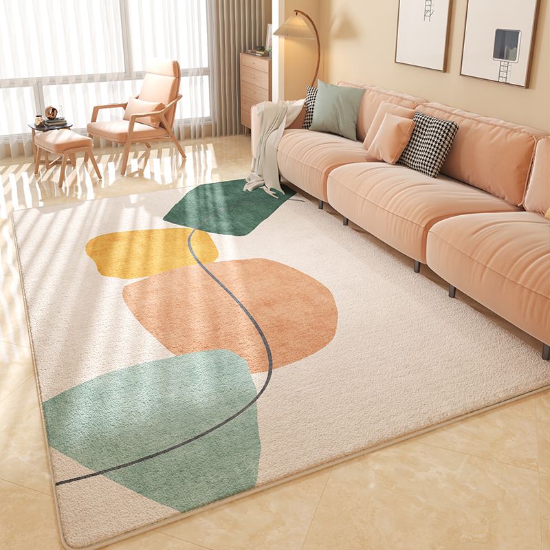 Beige Modern Rug Polyester Color Block Rug Non-Slip Backing Rug for Living Room