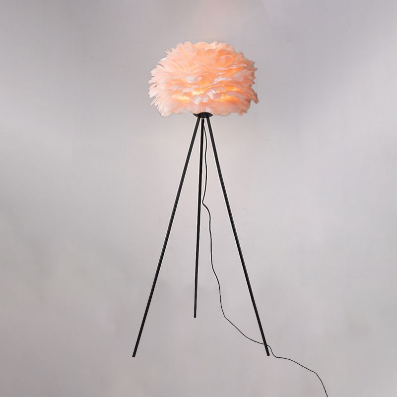 Dome Feather vloerlamp Minimalistisch enkel grijs/wit/roze vloerlicht met zwart/wit/gouden statief voor slaapkamer