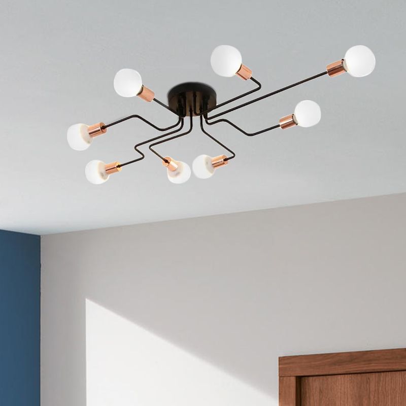 Retro techo expuesto con lámparas semiincorporadas de metal ligero incrustadas 4 / 6, con diseño de latón antiguo / Sputnik negro