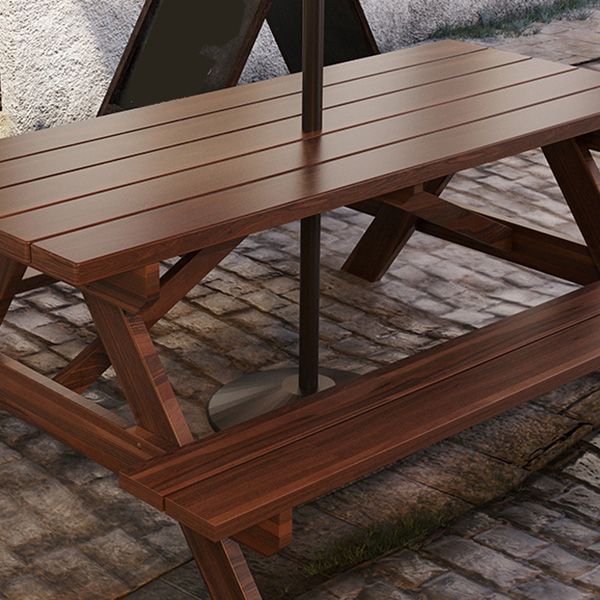 Farmhouse Solid Wood Picnic Table UV Resistant Brown Patio Table