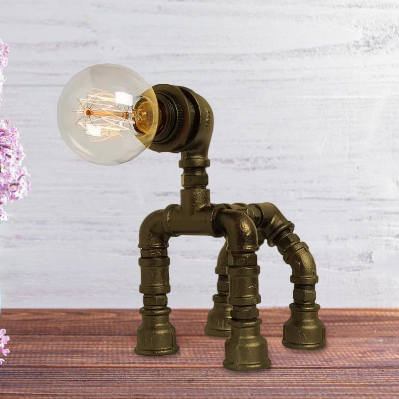1 Éclairage de table de tuyaux à eau à l'ampoule avec conception de chien steunpunk noire / bronze lampe de table métallique pour chambre à coucher pour enfants